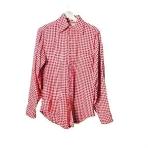 Hudson Bay Vintage Checker Pattern Wool Button Up Shirt – Men's Small Red Cream